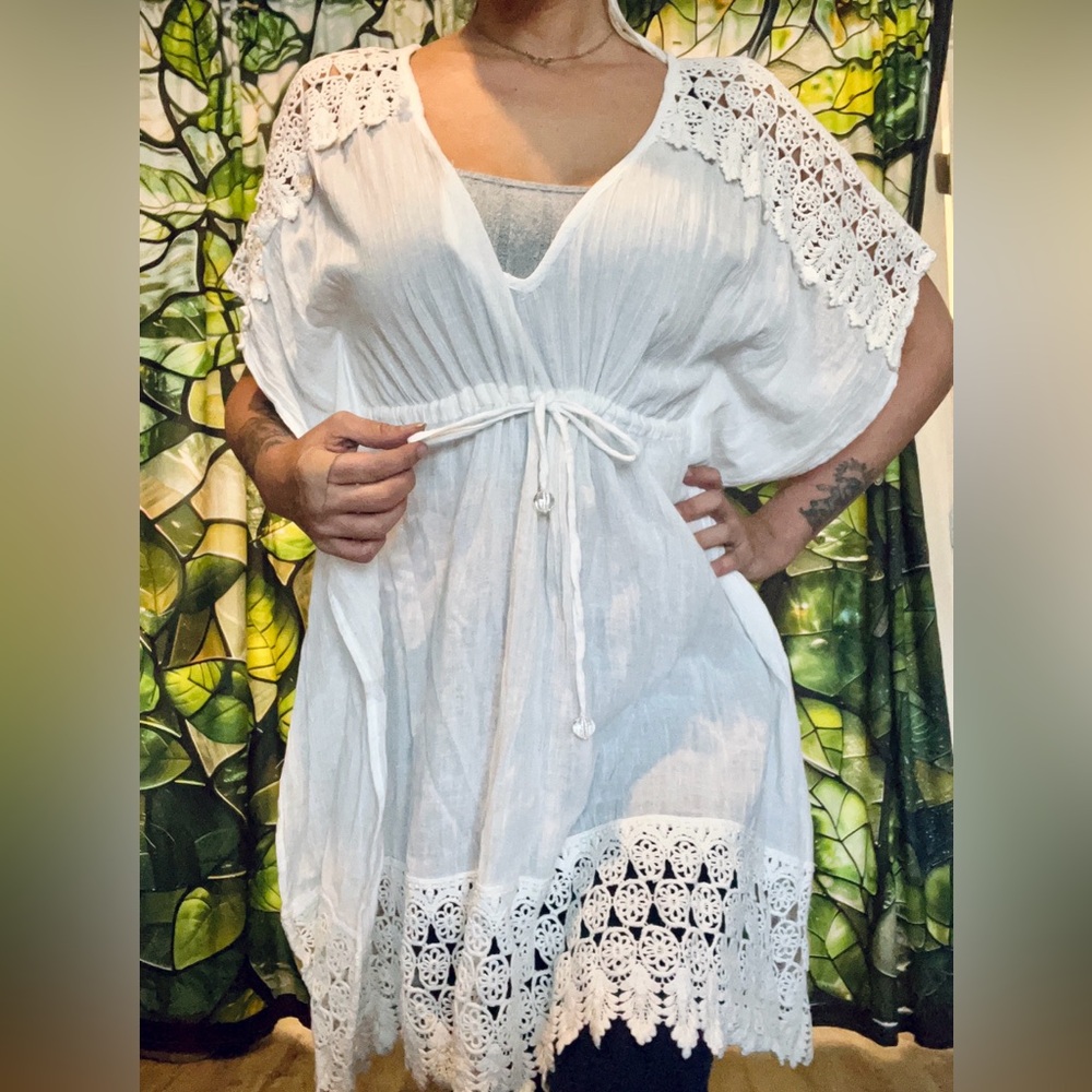 White Lace Trim Swim Cover-Up